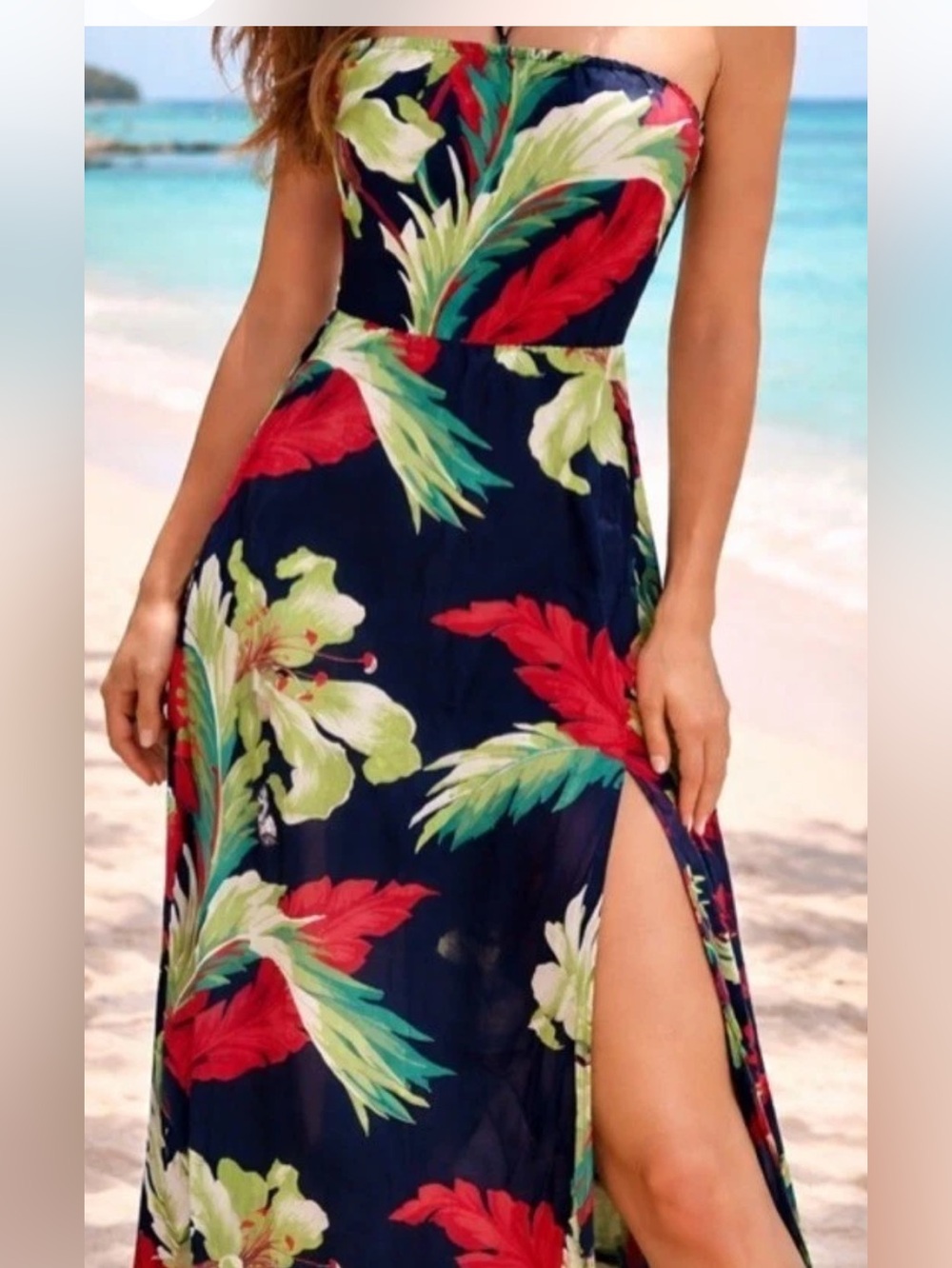 Calypso St Barth 100% Silk Midi Dress Floral strapless Sz m Beach beach